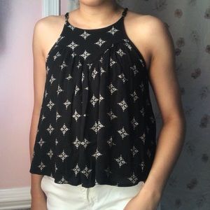 High Neck Flowy Black Top